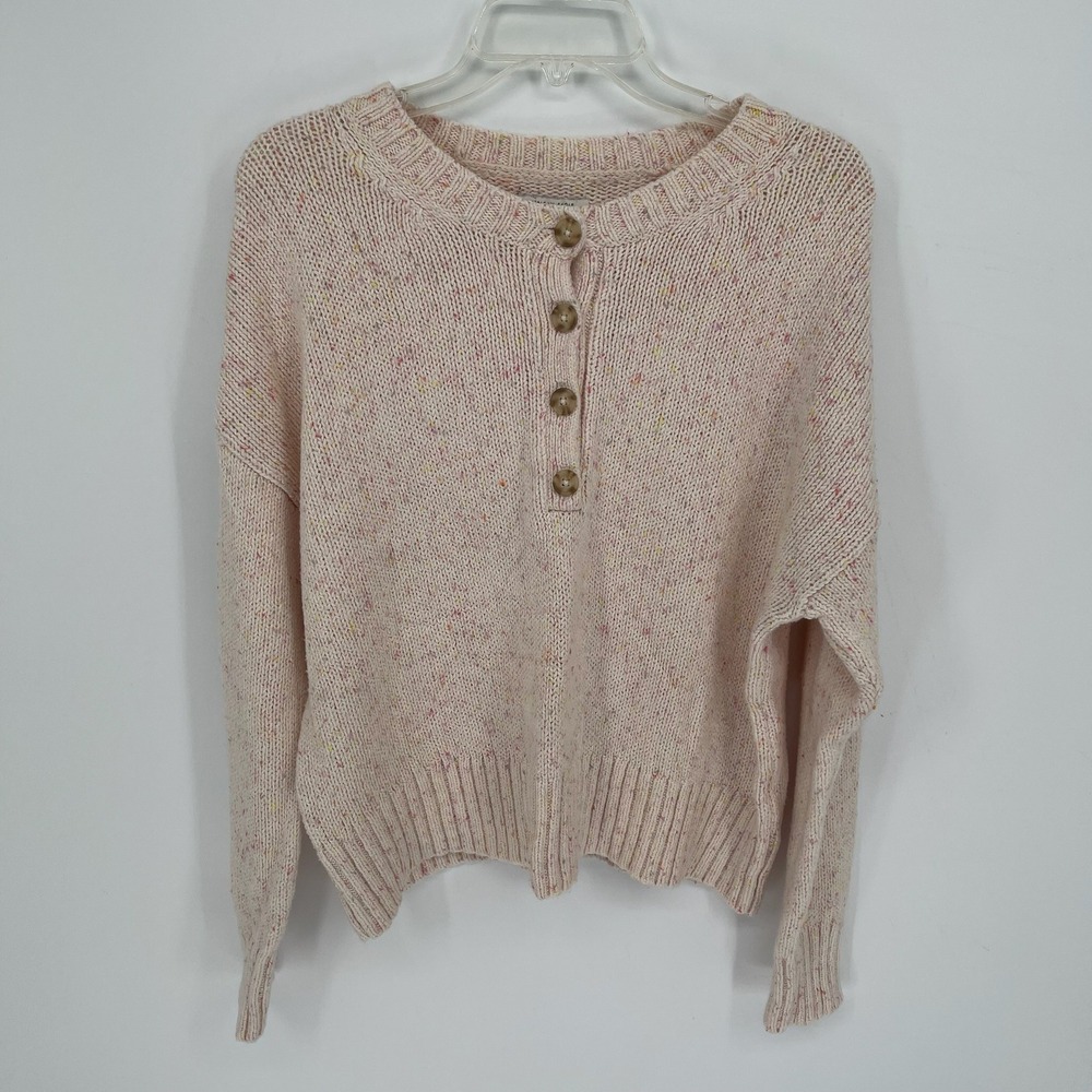 American Eagle Women's Pink Confetti Speckled Henley‎ Sweater Size Medium